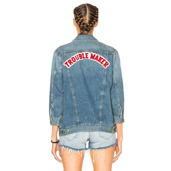 $470 SANDRINE ROSE  Trouble Maker  Girl Gang Denim Jacket Georgia ( S )